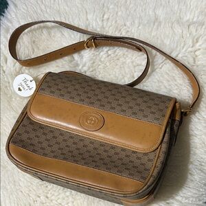 Gucci Brown and Tan Crossbody Bag -vintage with water stains on leather